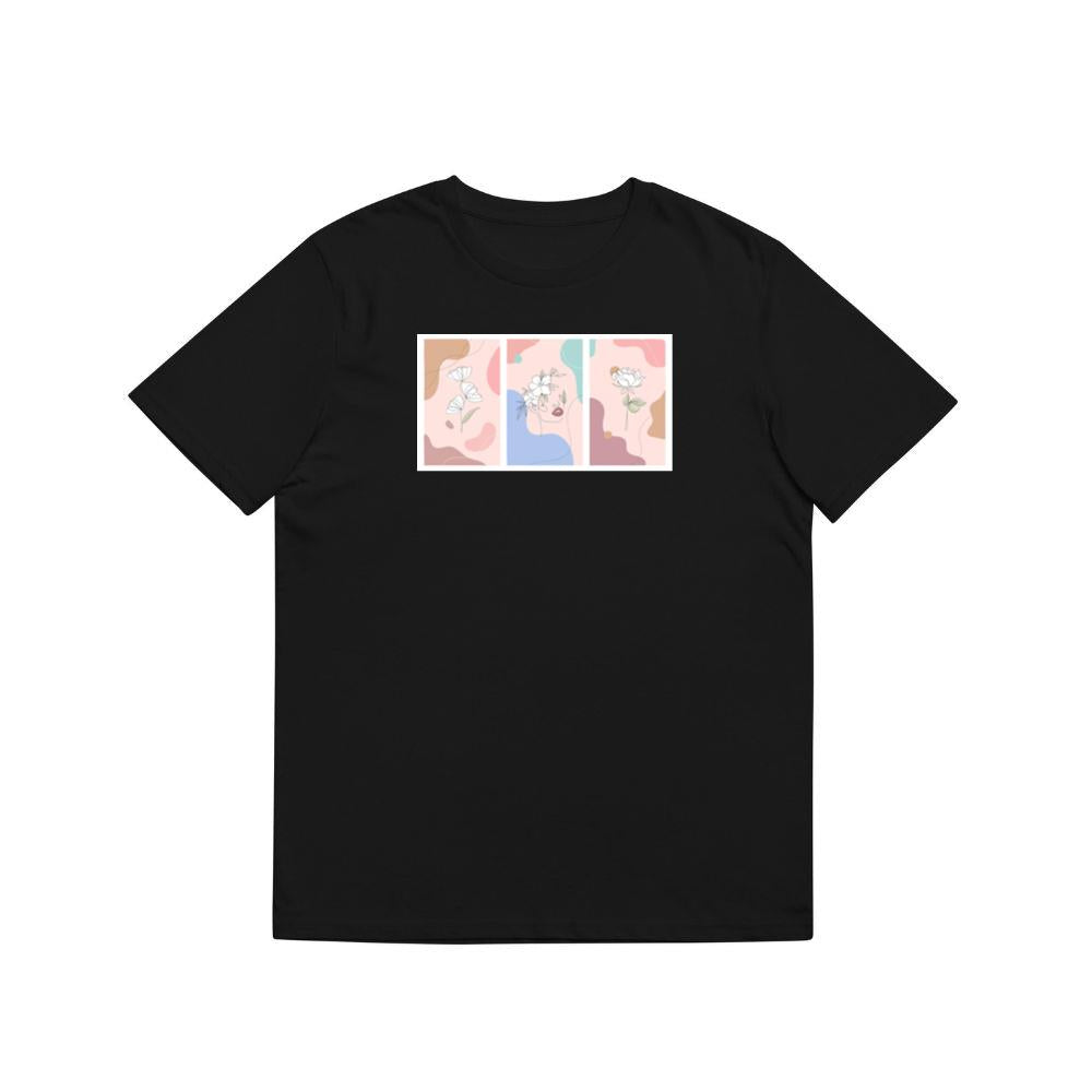 Line Art Flowers and Face Triptych T-Shirts